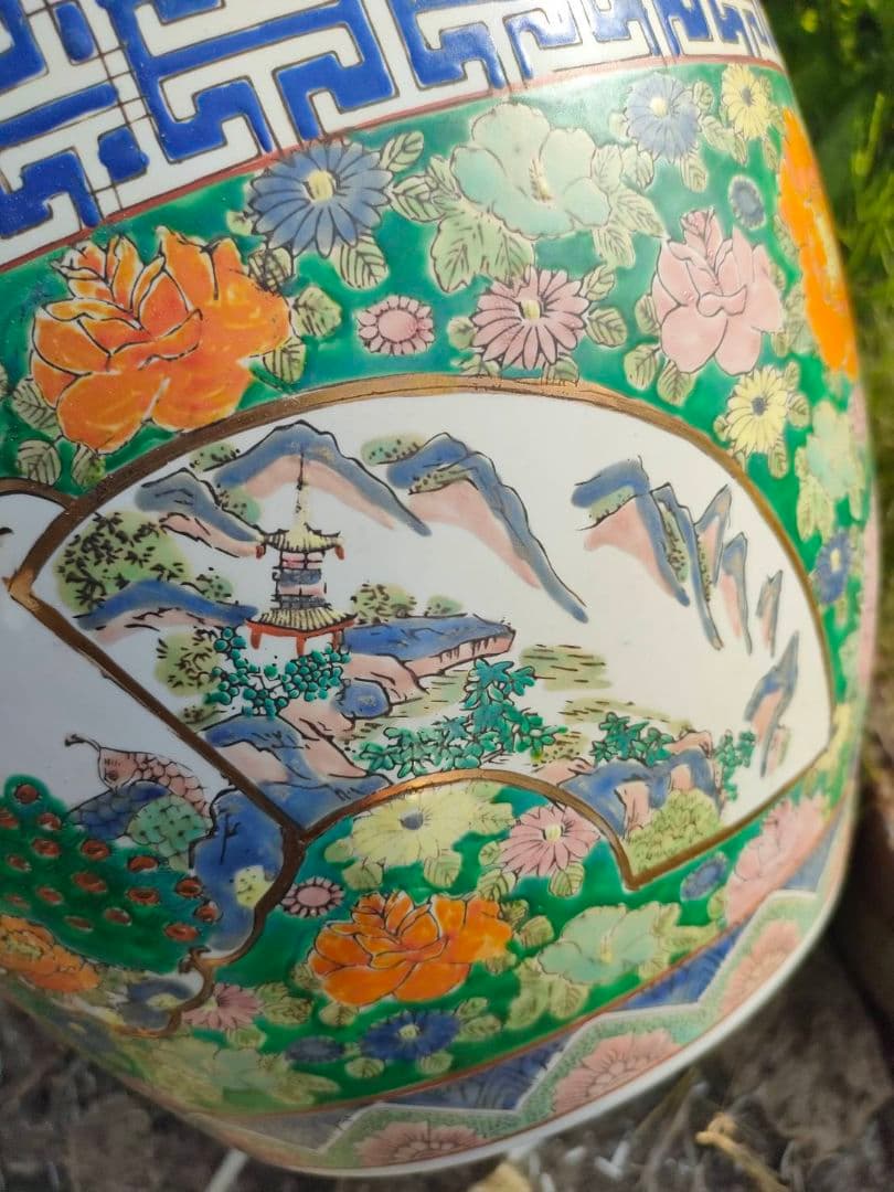 ★色絵 金襴手 火鉢　手焙 兎 孔雀 花鳥山水文 　古具　アンティーク