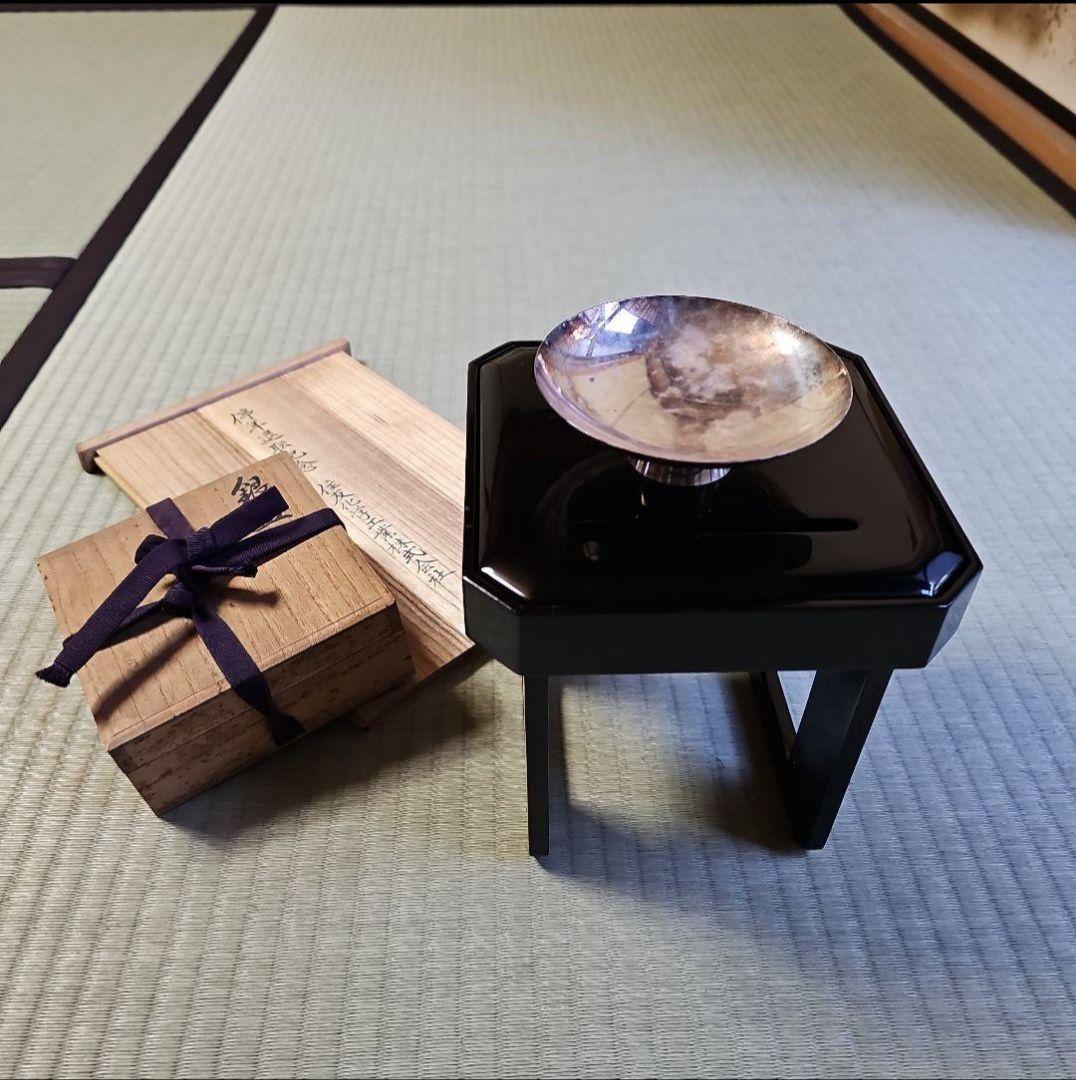 昭和レトロ/1970年代物】住友化学工 銀杯 純銀 参拾五年勤続記念 花月台揃