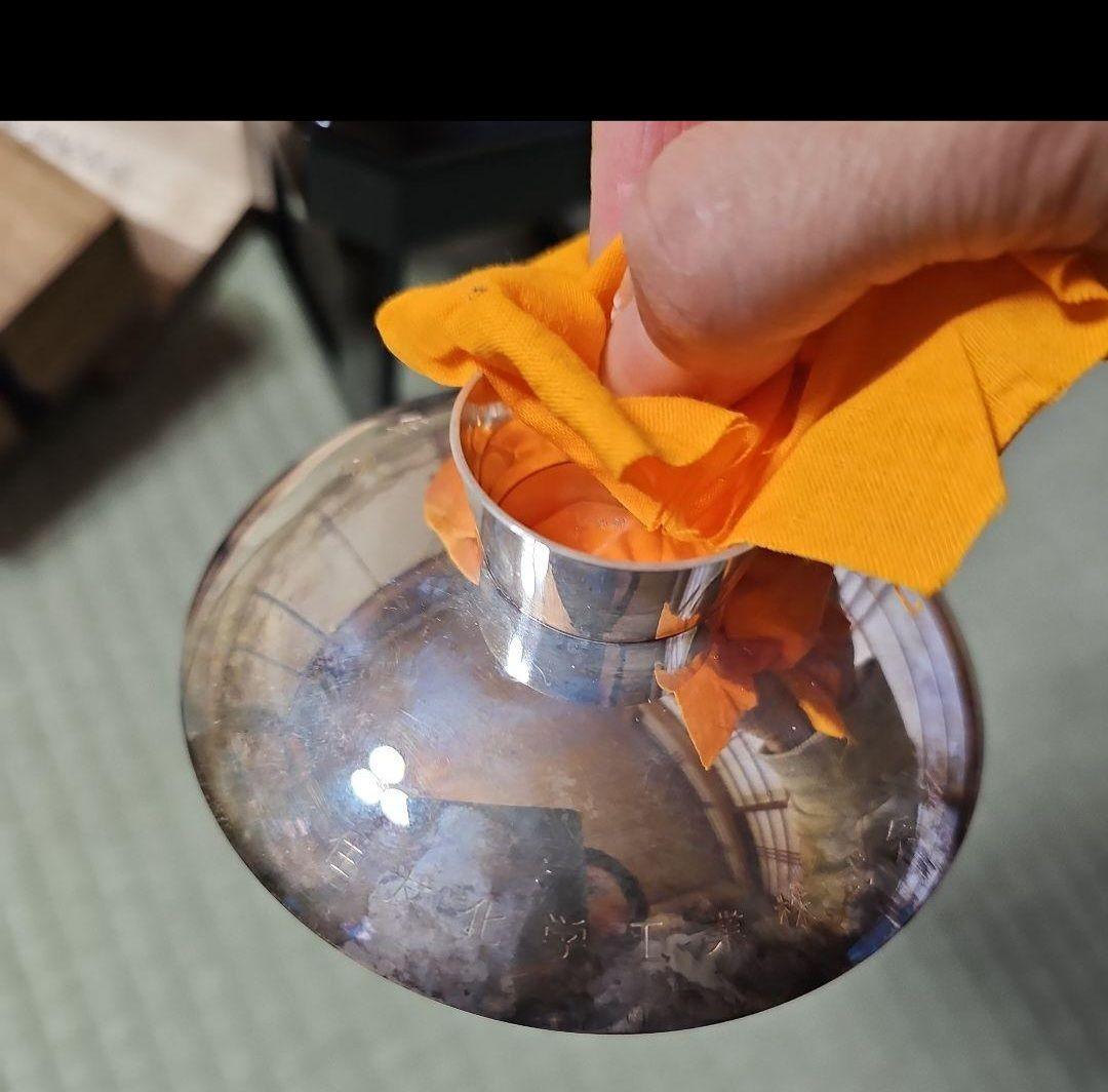 昭和レトロ/1970年代物】住友化学工 銀杯 純銀 参拾五年勤続記念 花月台揃