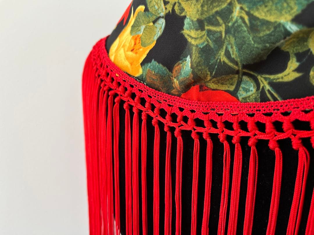 フラメンコ マントンシージョ ブラック花柄　レッドフレコ