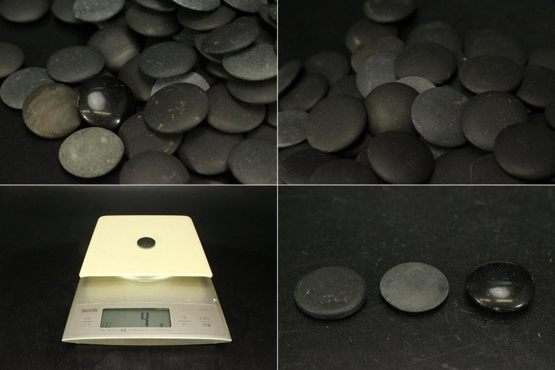 古い 堆朱 碁器 一対 蛤 那智黒(ZE546)