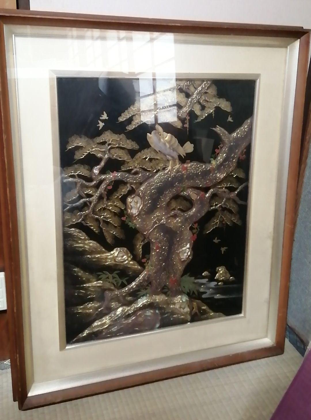 【高級】 額装 金 貝殻 シェル 鳥 骨董 美術品 アンティーク  骨董品 稀少