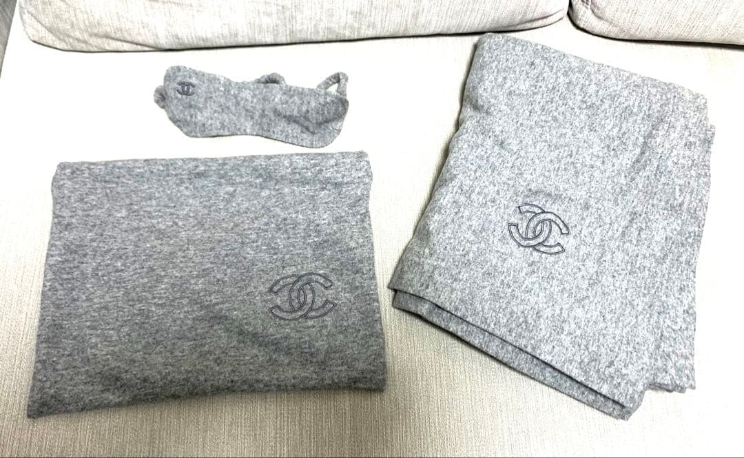 シャネル CHANEL アイマスク ブランケット ポーチ 3点セット グレー