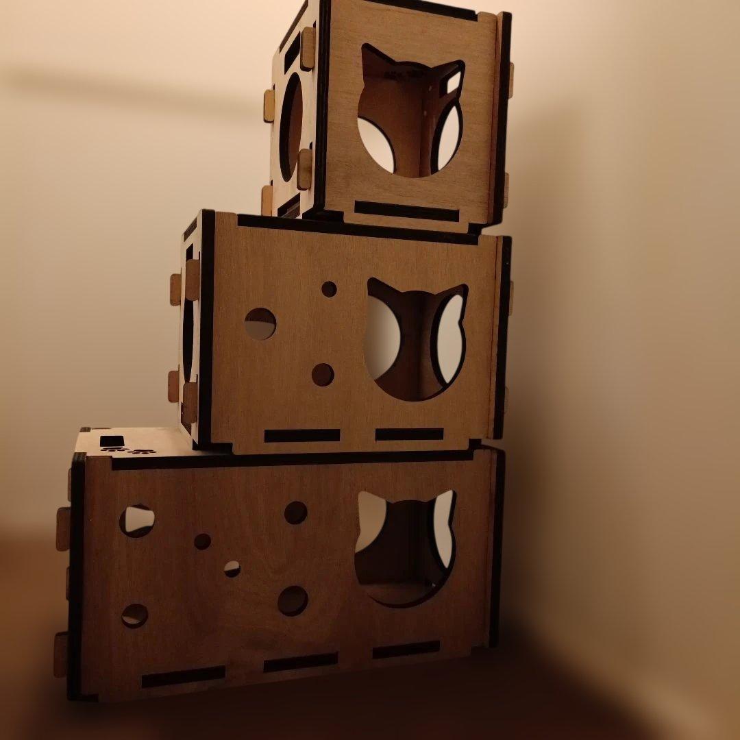 キャットタワー猫おもちゃキャット階段ボックス棚ねこにゃんこ木製箱型