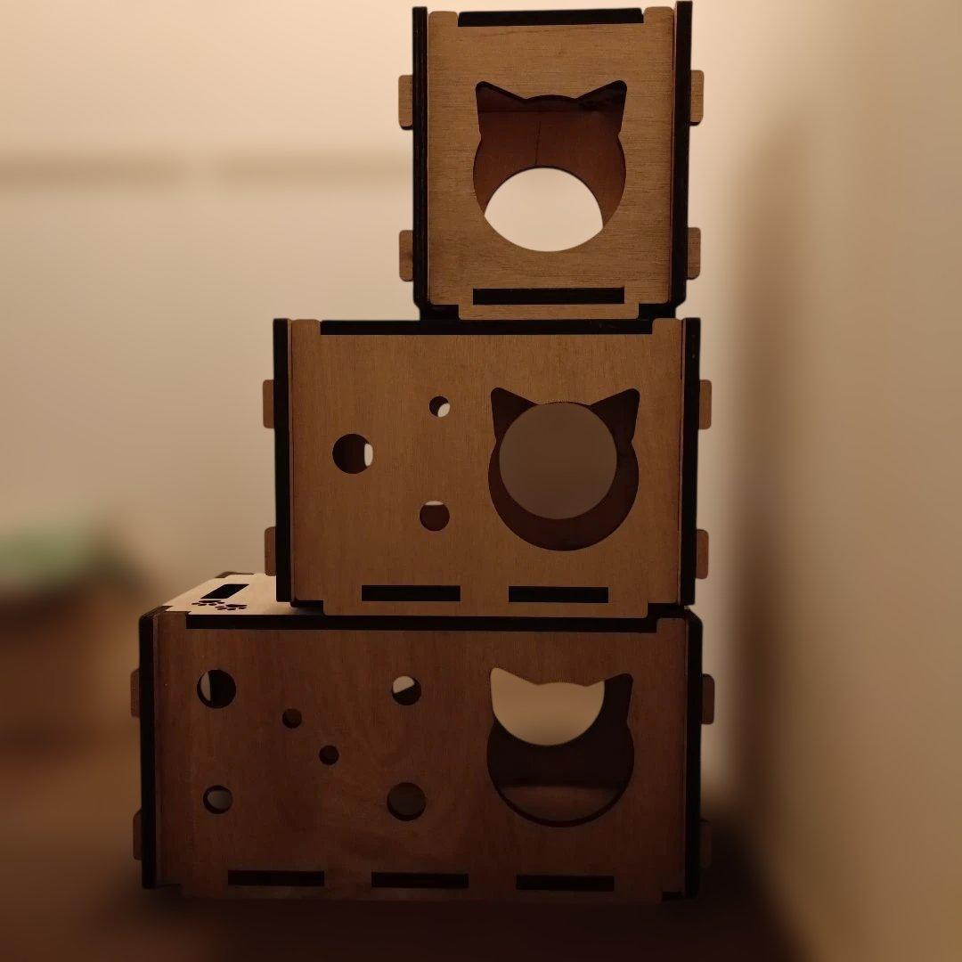 キャットタワー猫おもちゃキャット階段ボックス棚ねこにゃんこ木製箱型