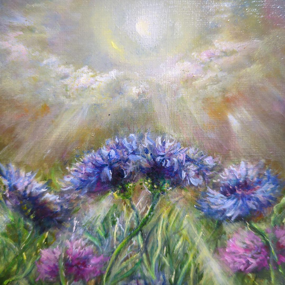 painterTMK真筆【矢車草〜光の祝福】　油絵　風景画　ファインアート