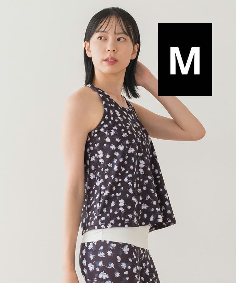 【SUKALA】フラワープリントカバータンクトップ　ピュアブラック　M