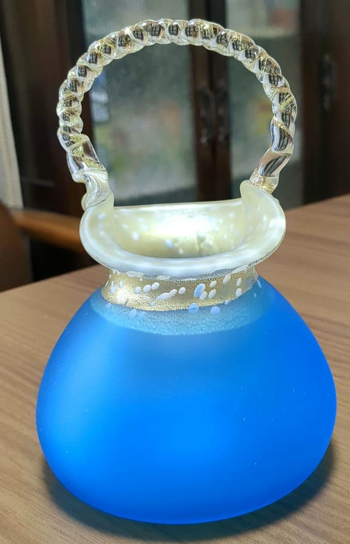 黒木国昭　ガラスアート　 金彩象嵌手付花瓶