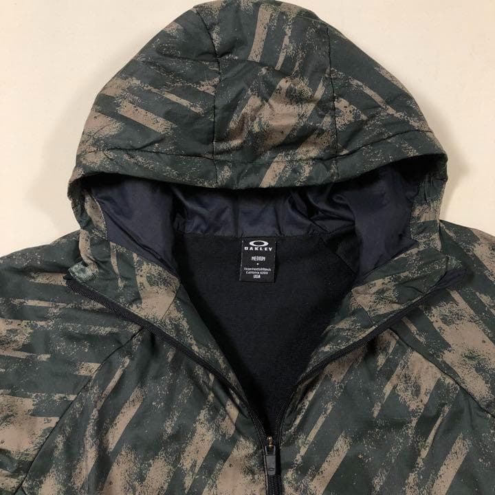 オークリー★中綿 ジップアップ パーカー 裏起毛 グリーン カモ柄 Mサイズ