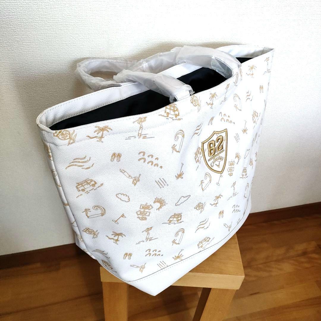 ★未使用品★Callawayゴルフトートバックビーチモチーフ 合成皮革 ホワイト