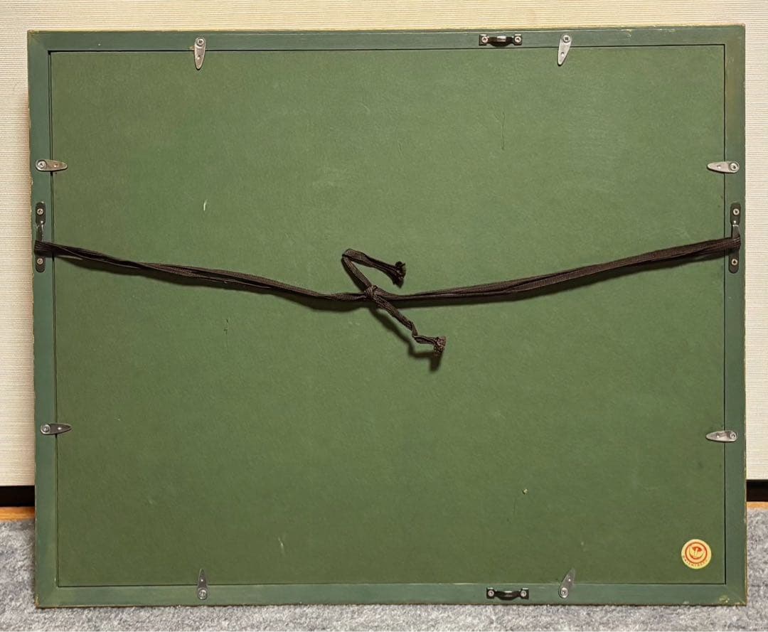 【F4号】手描き油彩　片岡球子【富士に献花】赤富士　額縁　サイン　落款　絵画