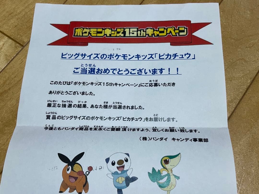 ポケモン キッズ 15周年記念 ビッグサイズピカチュウ 当選品 限定品 美品