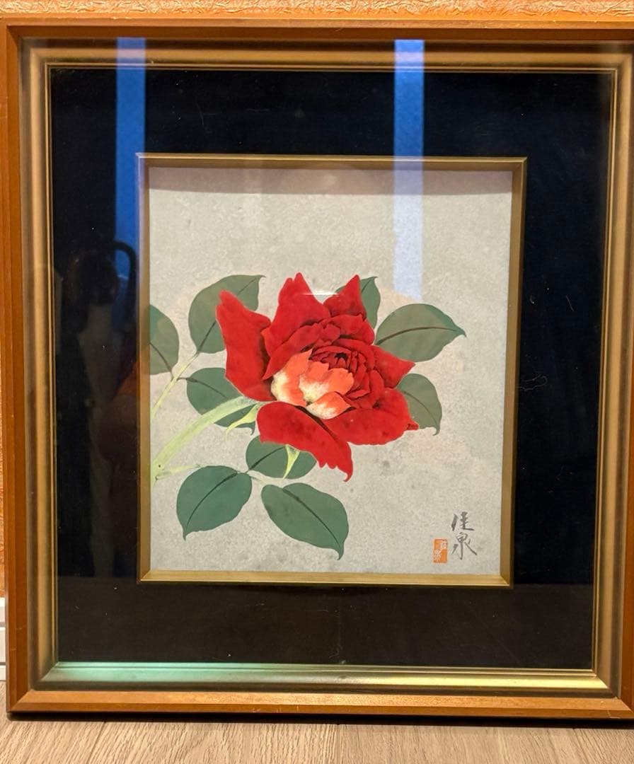 額装日本画　つばき　佳泉作　色紙サイズ