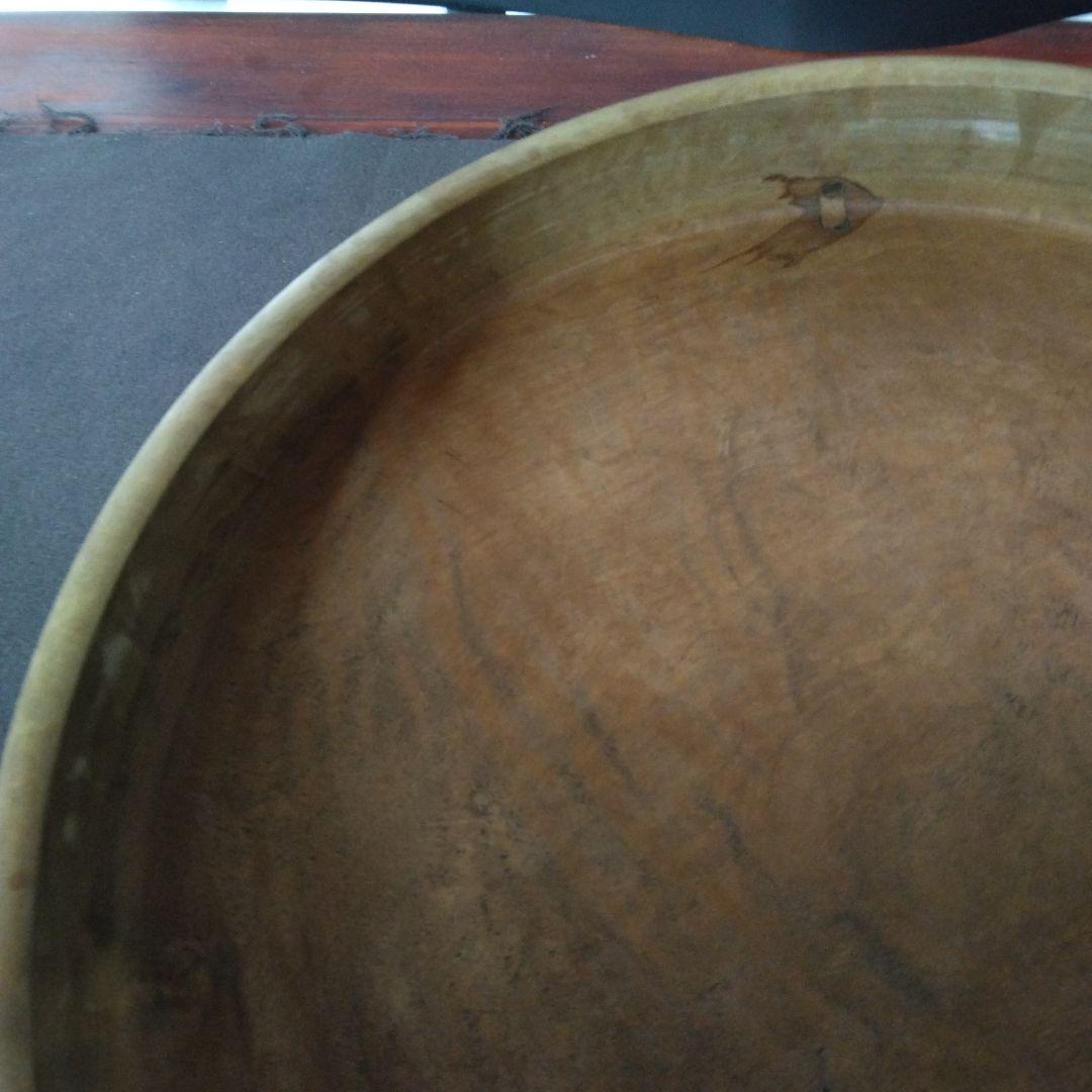 丸盆　くり抜き木工品　無垢材