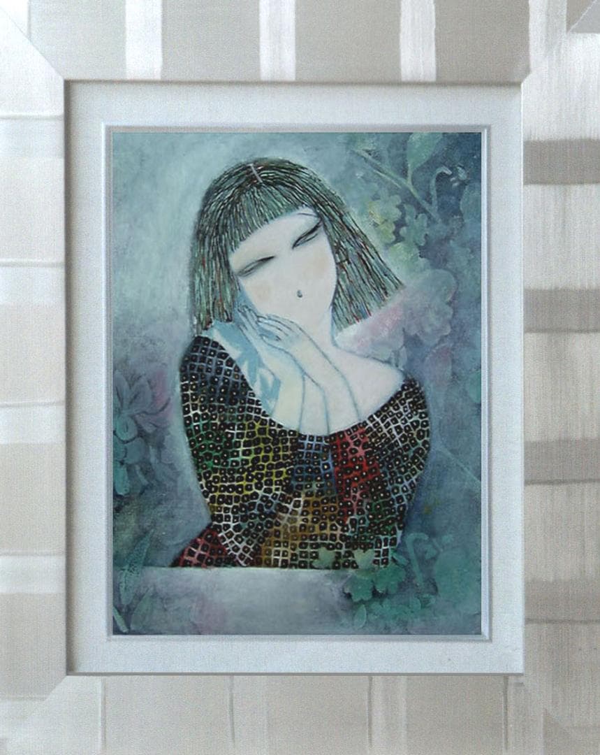 油絵 菅家令子 絵 絵画 インテリア 額付(黒) F6-72023 人物 女性像