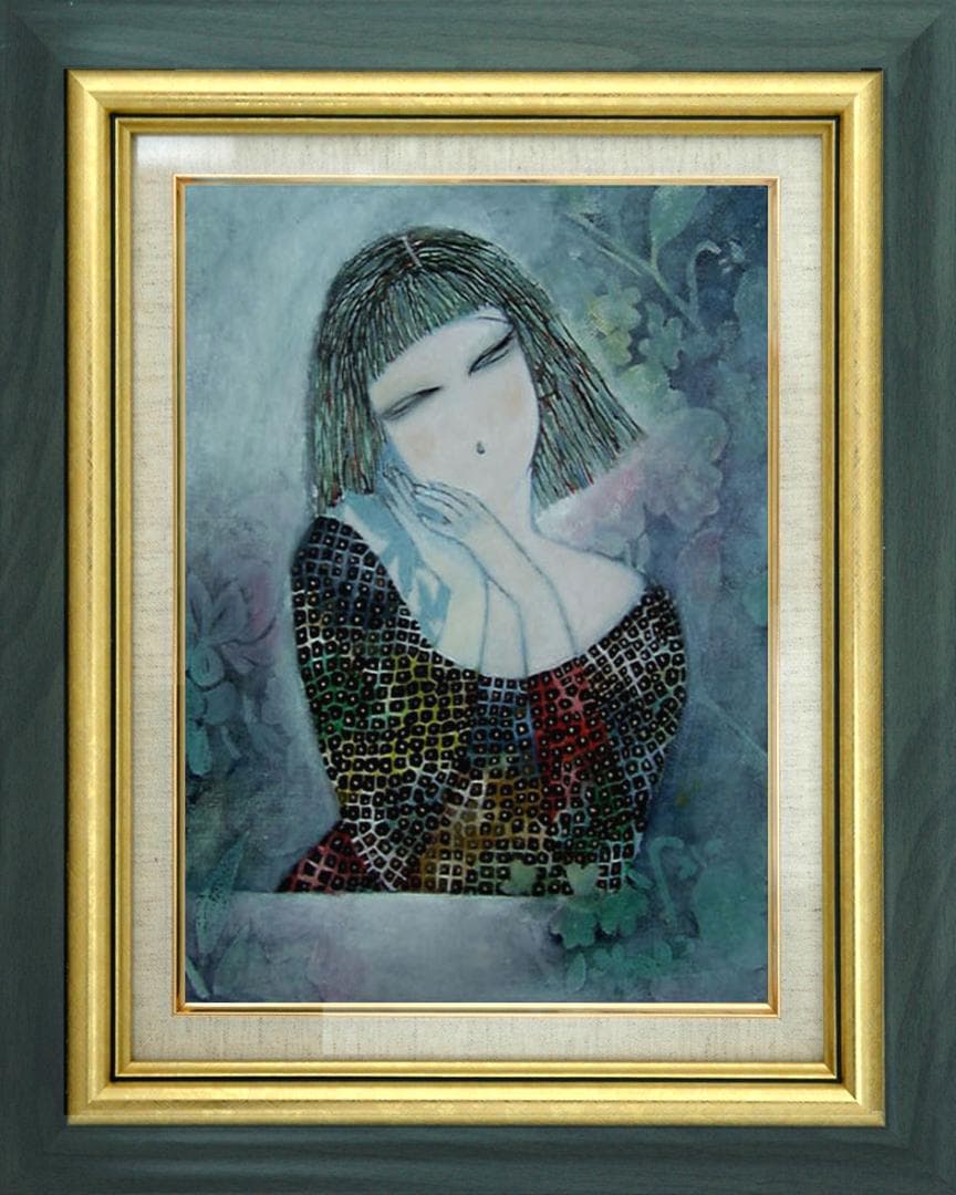 油絵 菅家令子 絵 絵画 インテリア 額付(黒) F6-72023 人物 女性像