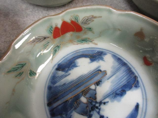 古伊万里青磁栗図なます皿10枚 [B24844]