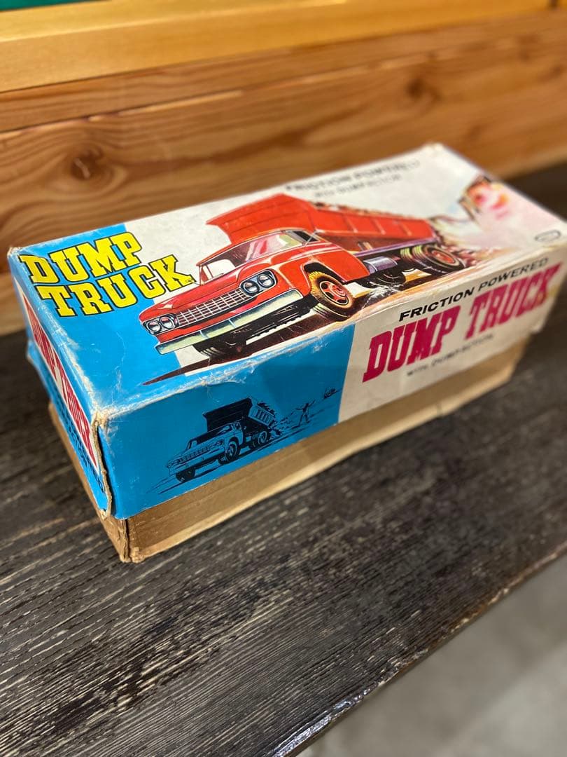 ブリキ玩具箱付き　DAITO フリクションダンプ　ボンネットトラック　昭和レトロ
