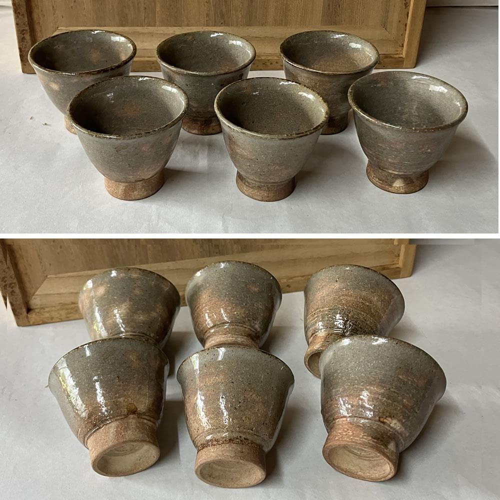 F1369 十四代 坂倉新兵衛 萩焼 煎茶器 セット 共箱 宝瓶 煎茶碗 茶道具