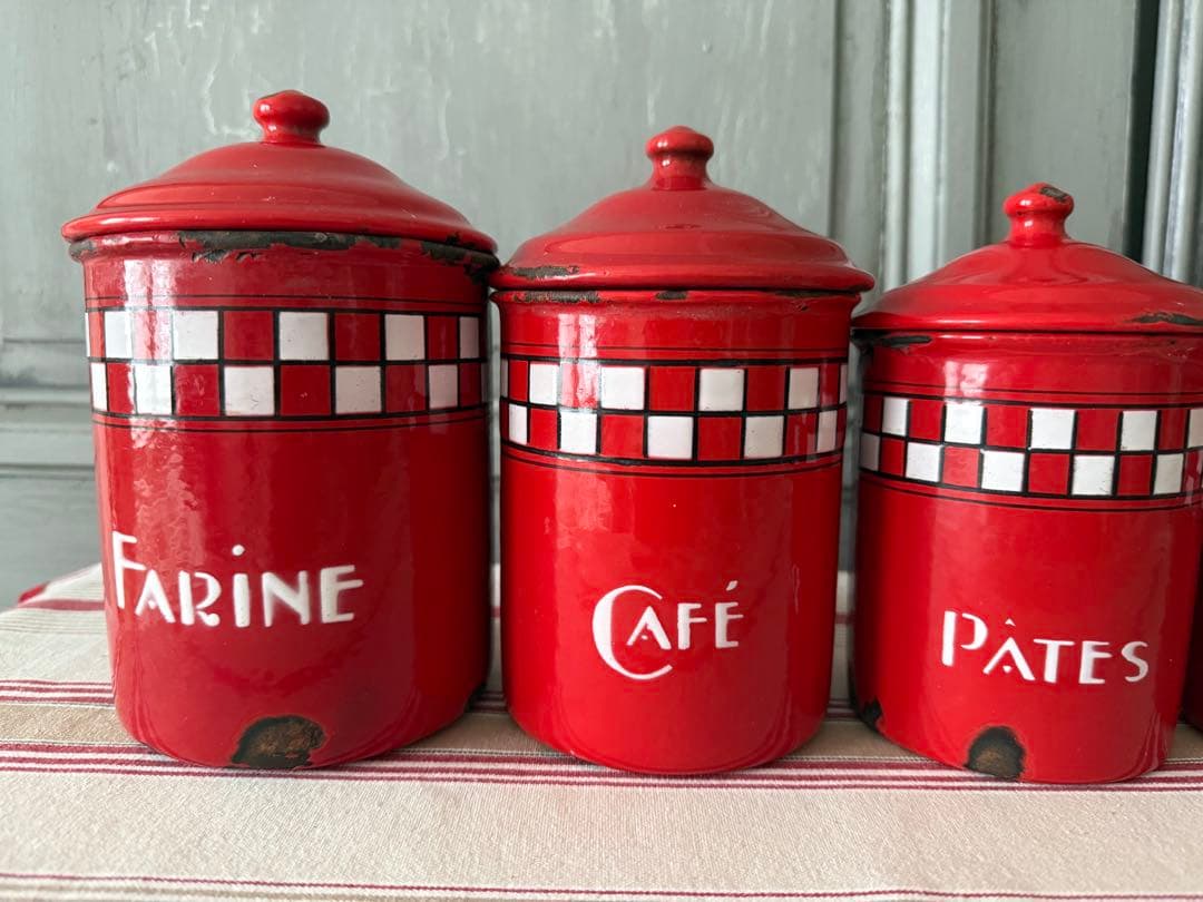 フランスアンティーク　ホーローのキャスター5個セット