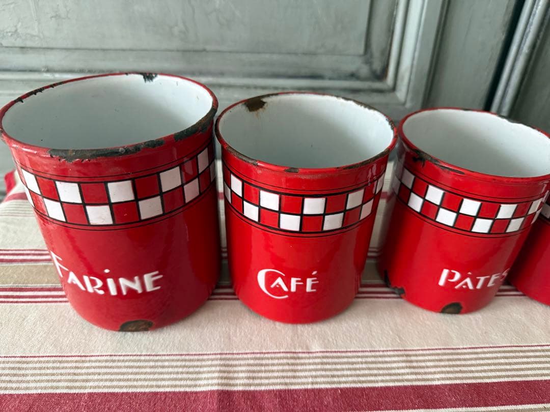 フランスアンティーク　ホーローのキャスター5個セット