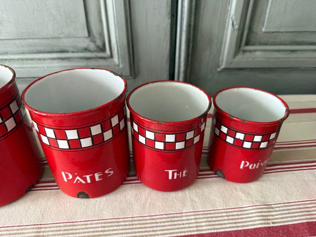 フランスアンティーク　ホーローのキャスター5個セット