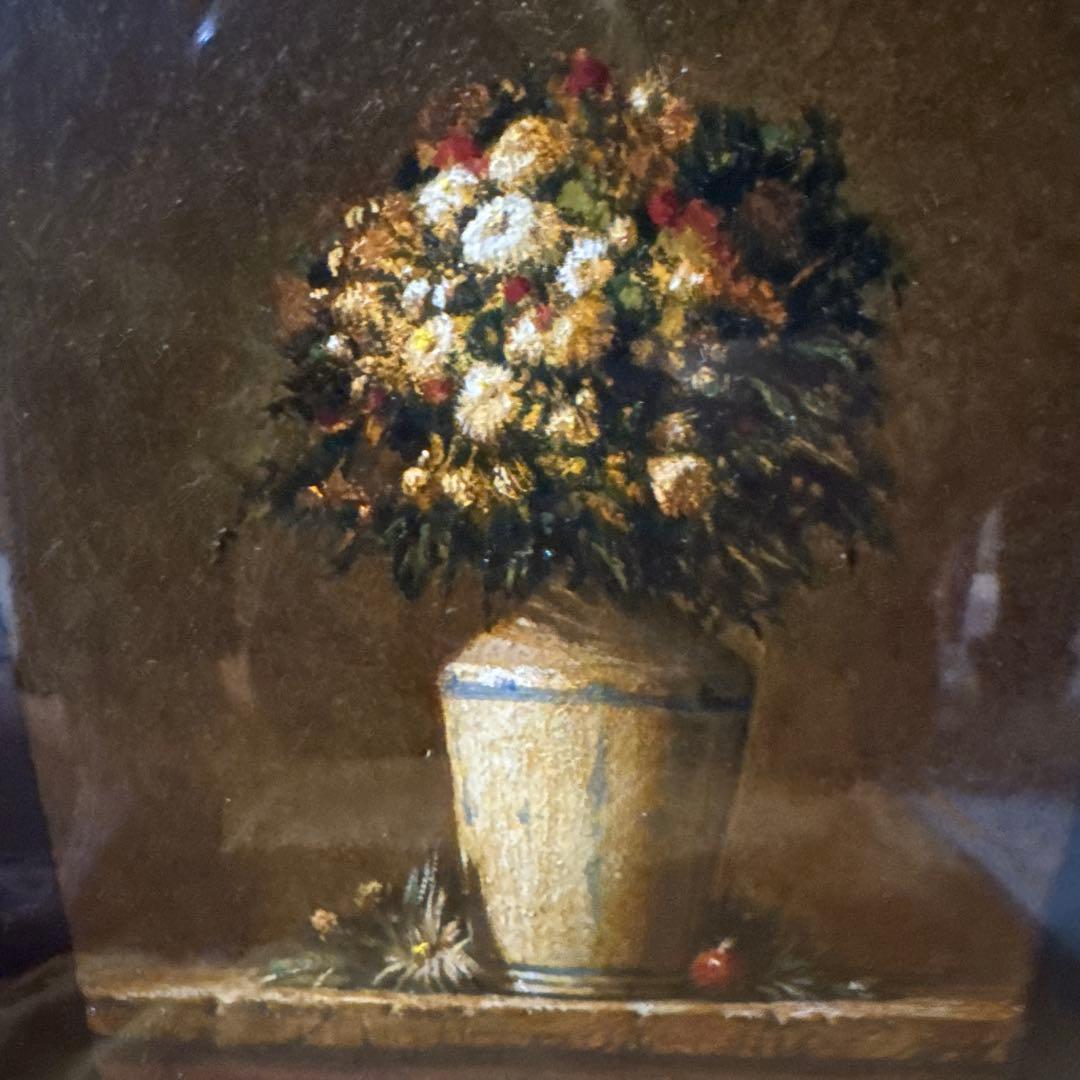 油彩画 原画 鍋島正一 白い花 0号 三越美術選品会出品作品 額装付き 静物画