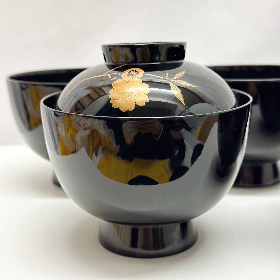 未使用 輪島塗 最高峰 慶塚作 吸物椀 5客セット 草花絵替蒔絵 共箱付