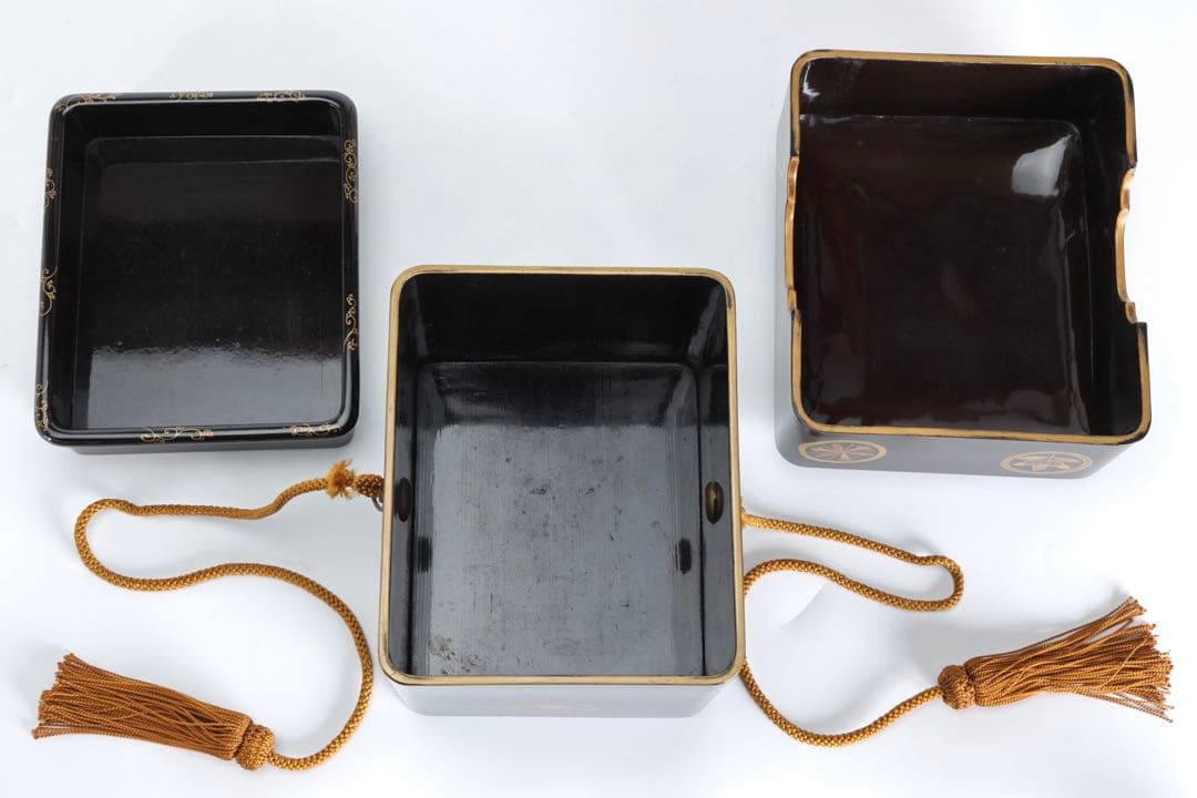 時代物 漆塗 黒漆 家紋尽 蒔絵 手箱 玉手箱 硯箱 共箱付 古美術品 骨董品