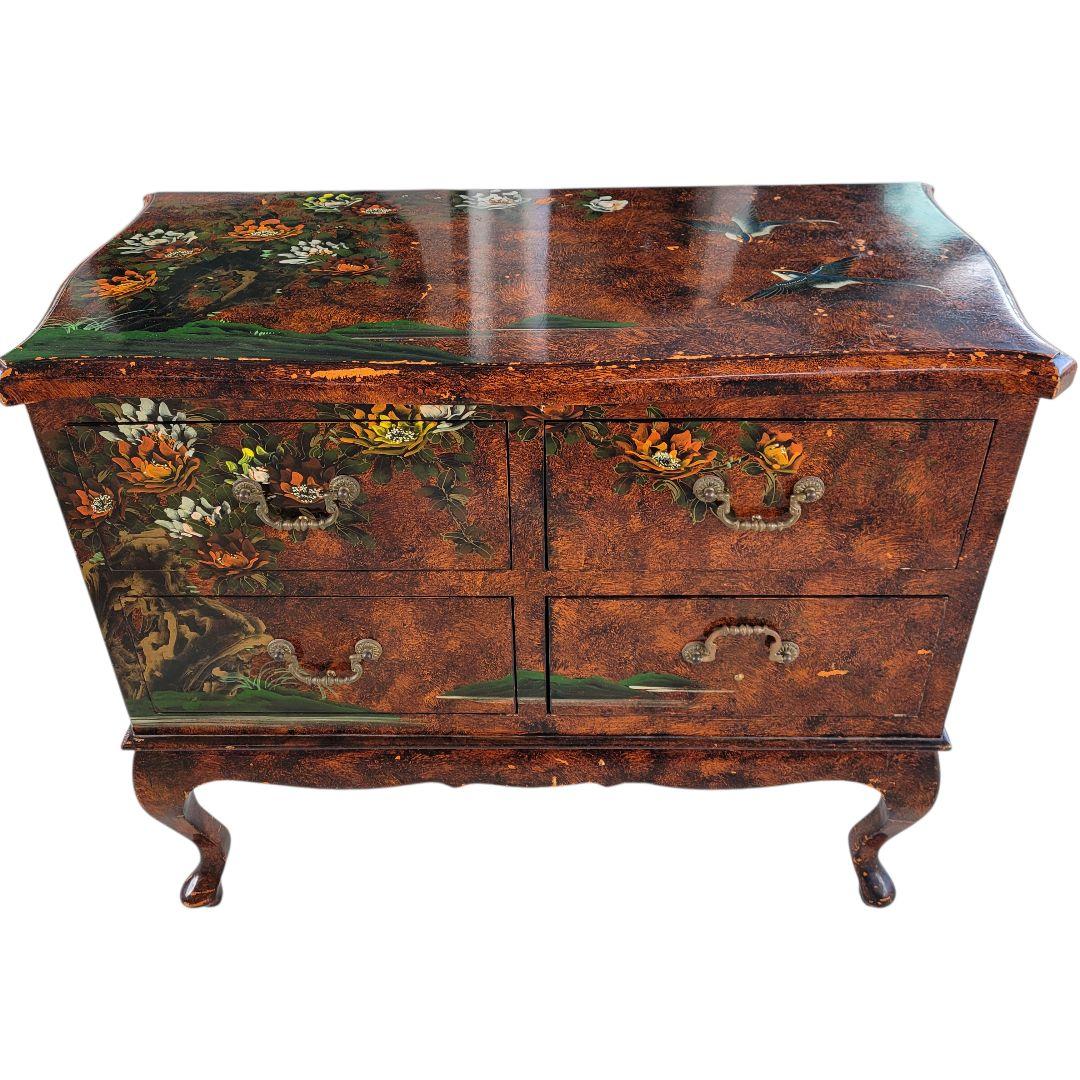 極希少 中国家具 猫脚 チェスト 棚 キャビネット 花柄 燕 アンティーク