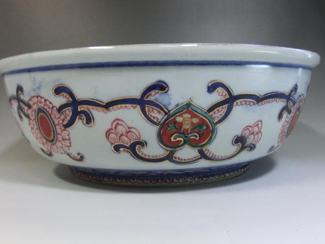 大鉢■伊万里 赤絵 花唐草窓絵鯉紋 魚紋 花唐草平鉢 時代物 骨董品 江戸後期■