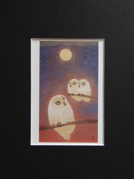 阿部　穣、月に梟、希少画集画、新品額装