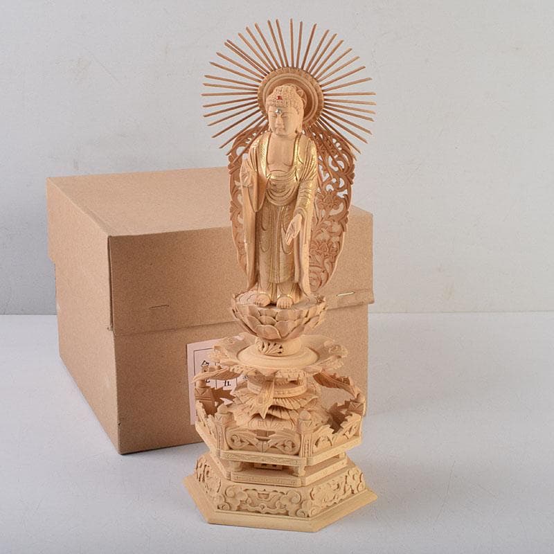 仏教美術　柘植彫刻　西立弥陀像　仏像　華鬘台　C　8784