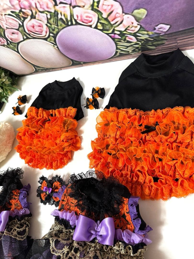 犬服ハンドメイド♡ミィモ♡ハロウィンワンピ♡ラグラン袖ハイネックワンピース