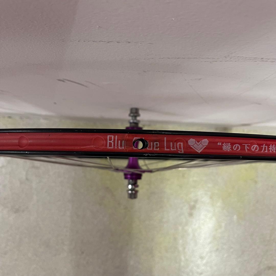 グランコンペ廃盤カラーハブ　手組みピストホイール(後輪) 片側ネジ山不良700C