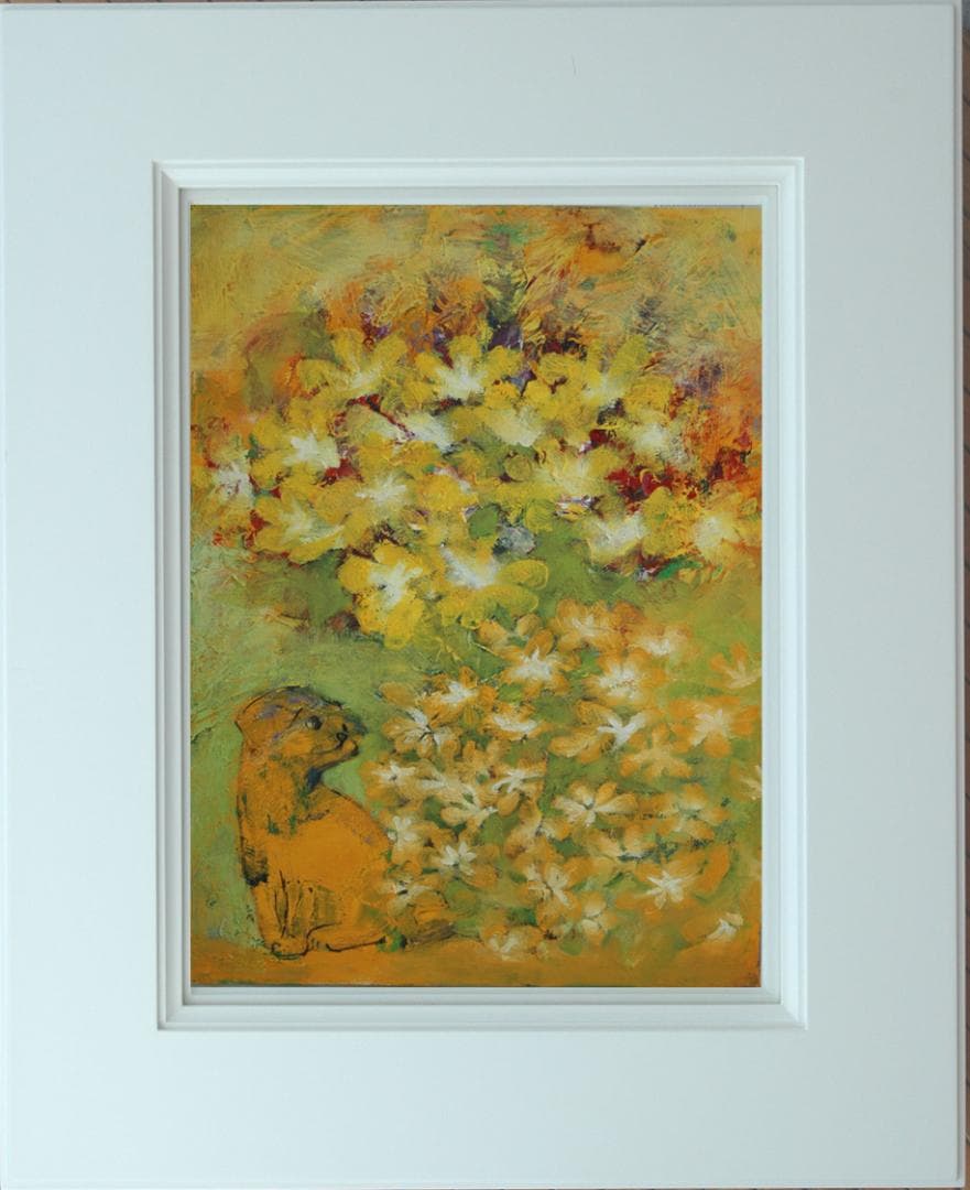 油絵 菅家令子 絵 絵画 インテリア uF6-050220 可愛い子犬