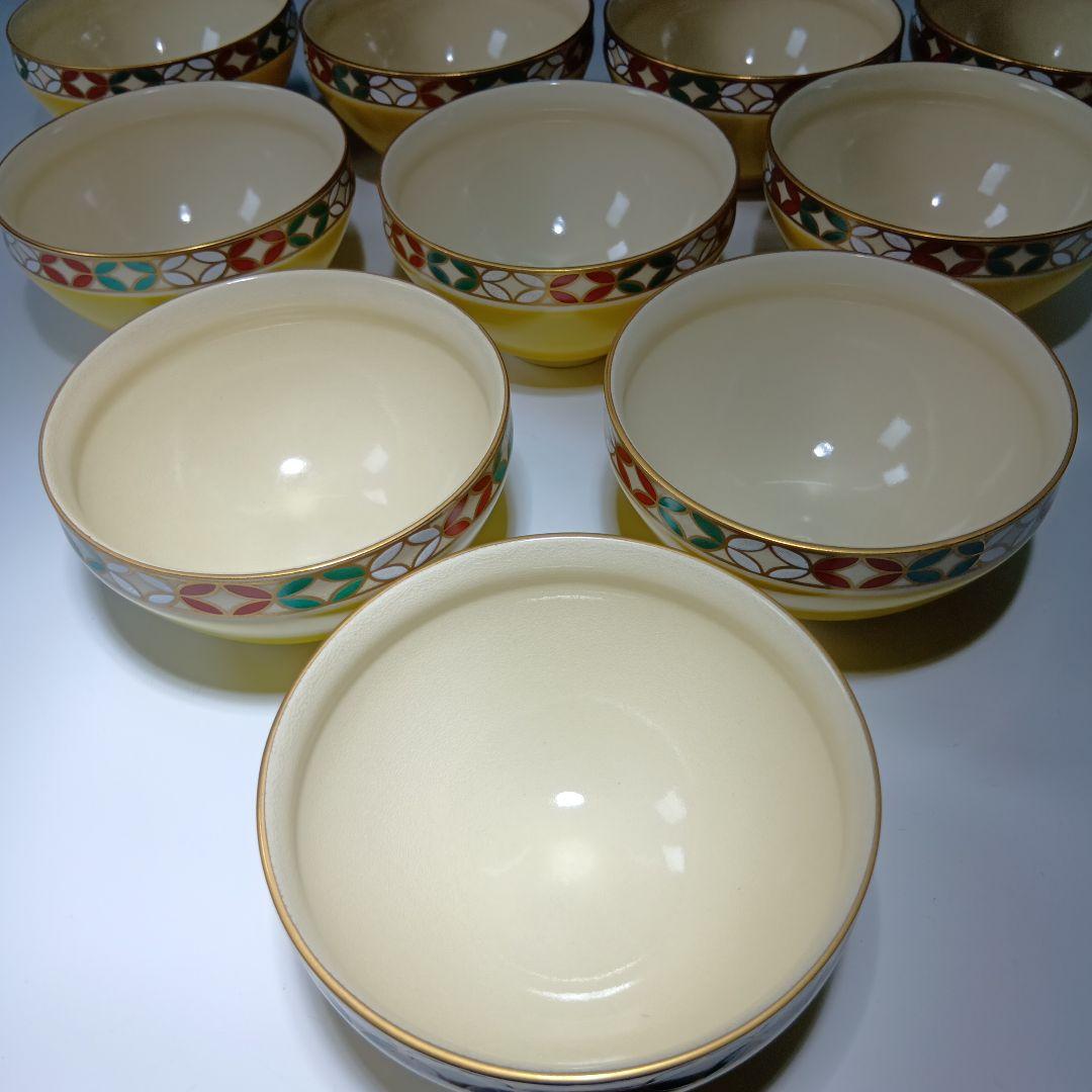 最後値下げ茶道具　黄釉天目形七宝文数茶碗10客　　 昌山造　共箱　美品