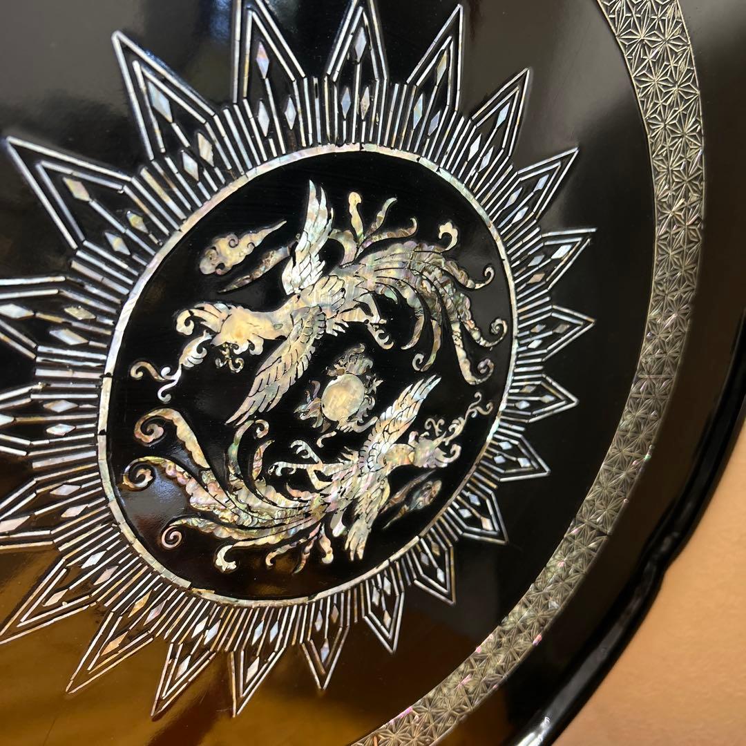 螺鈿　塗り　円卓　折りたたみ　アンティーク