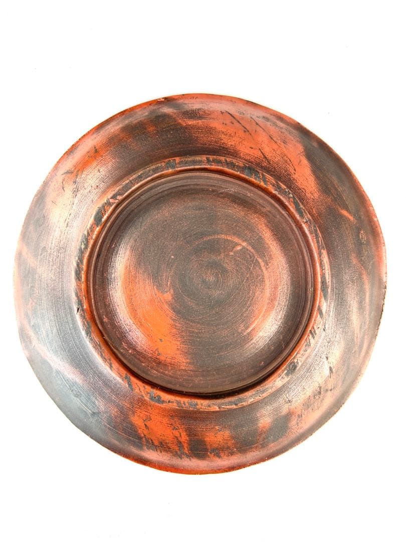 色備前草花画皿　極楽園御庭焼　H4×W18.8cm 合箱