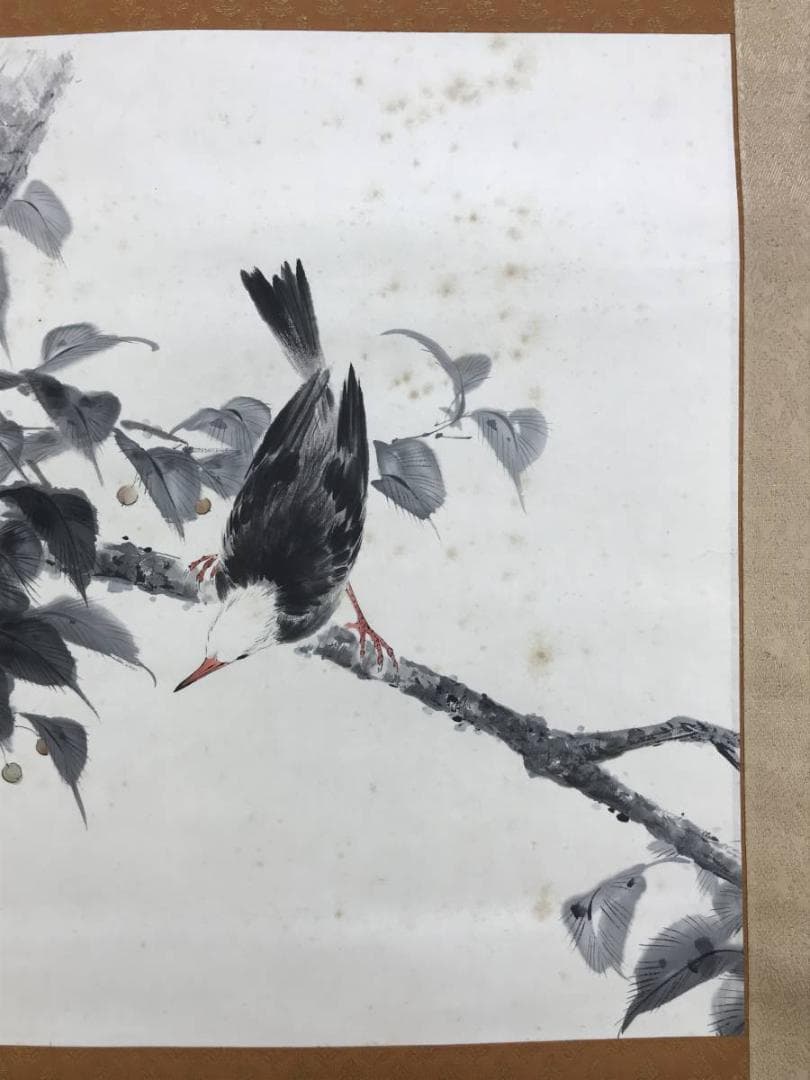 【真作】赤松雲嶺/桜実に小禽図/花鳥図/小鳥図/掛軸☆宝船☆AD-430