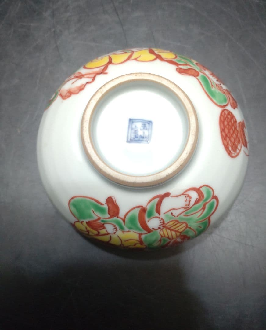 林淡幽造　赤絵七福人茶碗　共箱