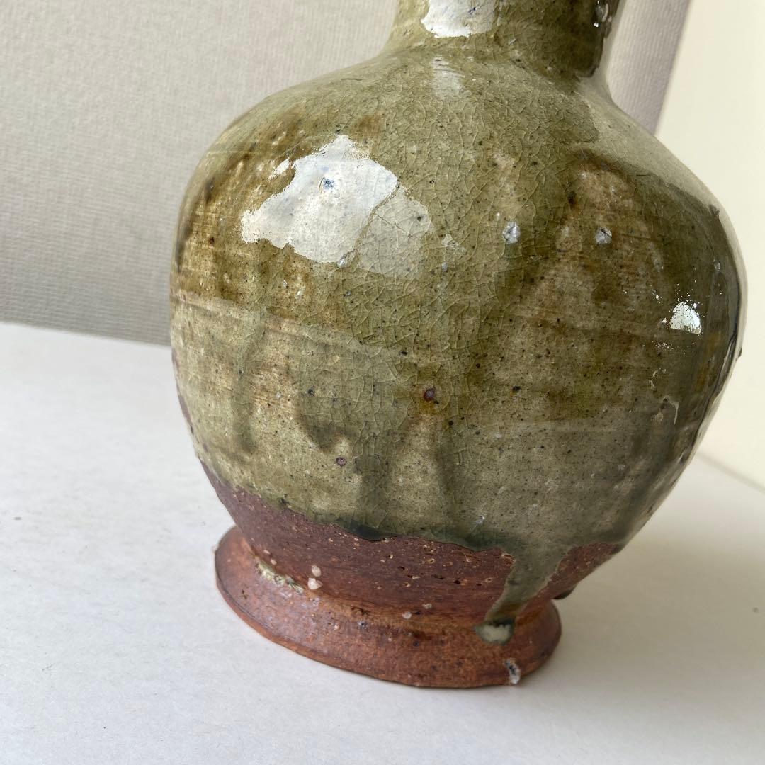 山田和俊　長頸壷　猿投窯　織部　共箱共布