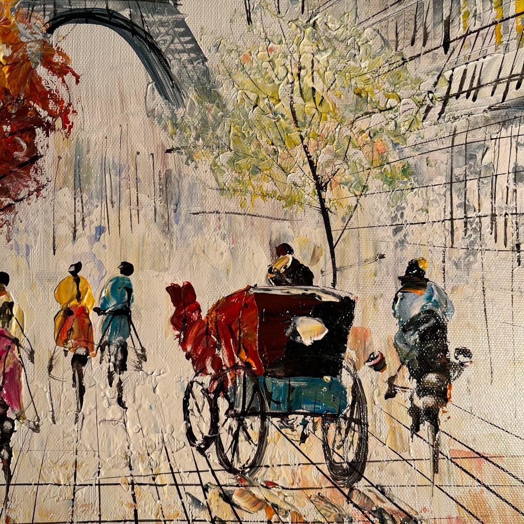 手書き油絵 パリの風景 エッフェル塔 肉筆絵画 インテリア 油彩画