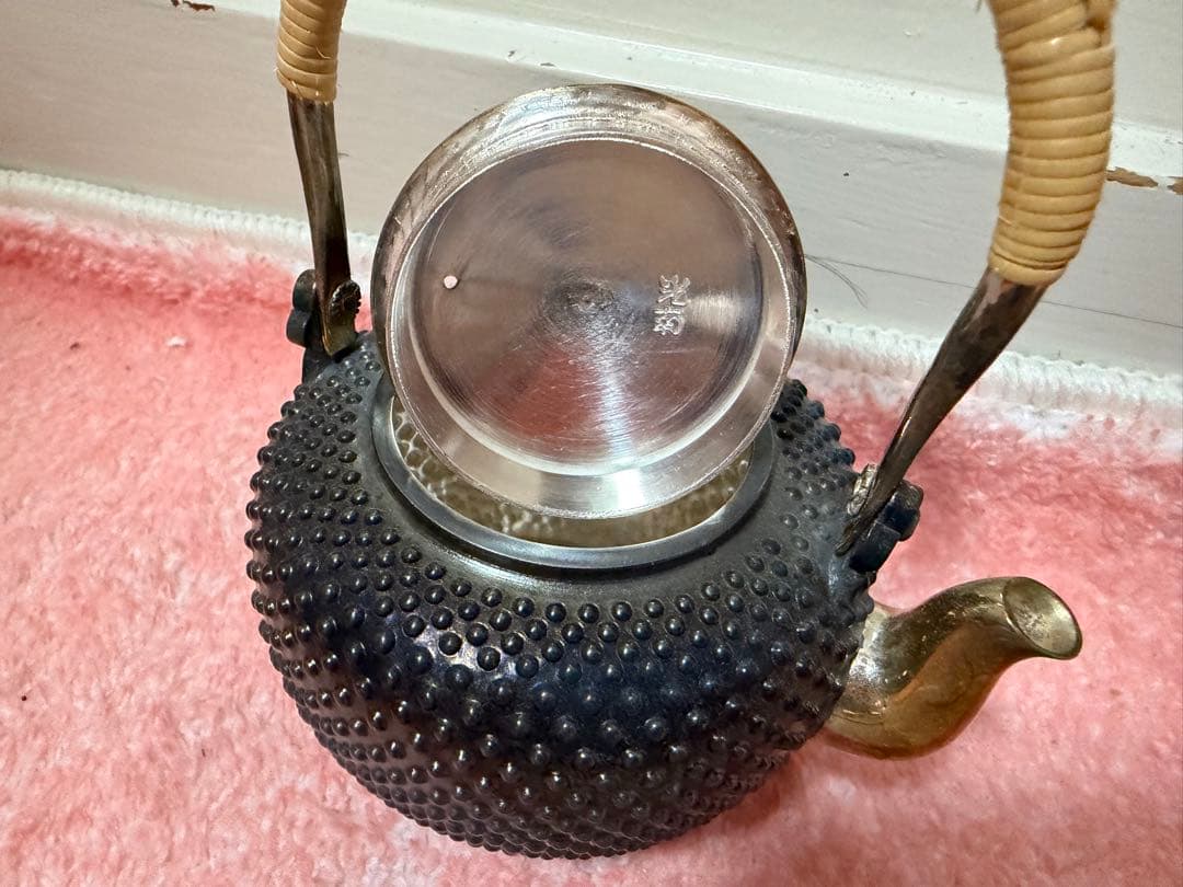 純銀製 玉霰急須 蕾摘 銀瓶 煎茶道具