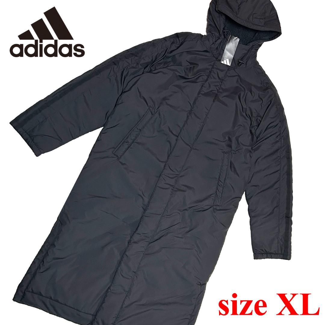 新品　ADIDAS　XLサイズ　ロング ボアコート　ベンチコート　ブラック