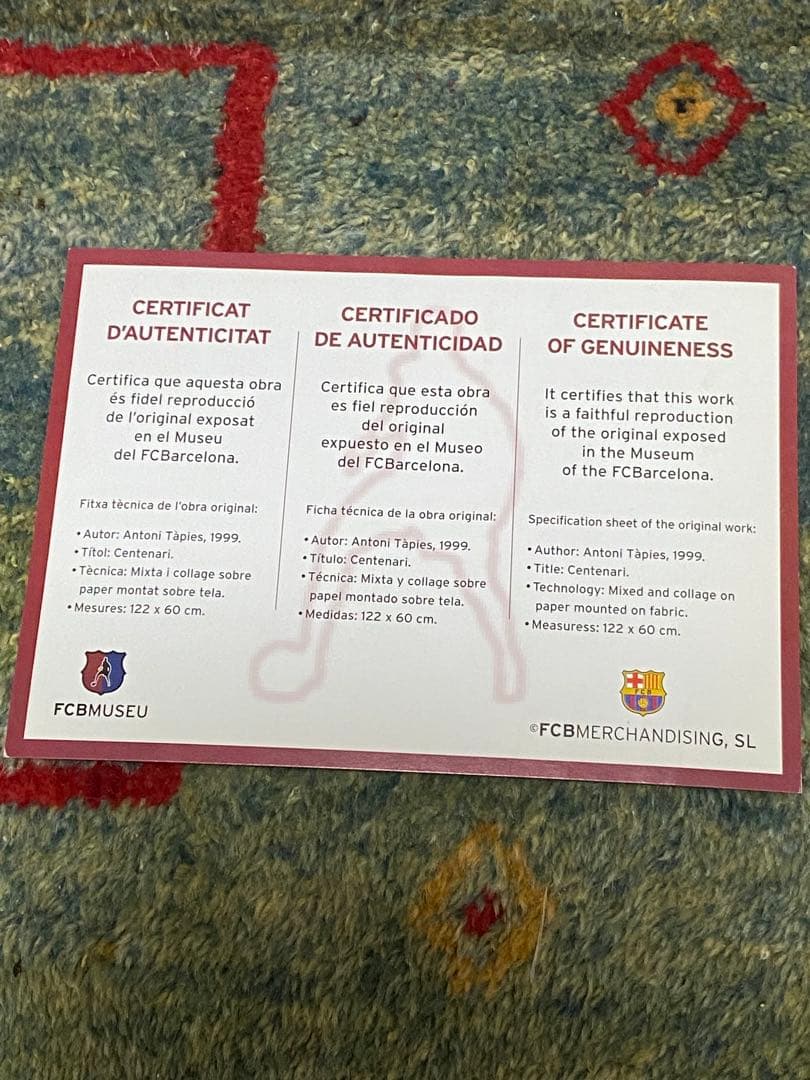 FCバルセロナ 100周年 ポスター アントニタピエス 証明書付