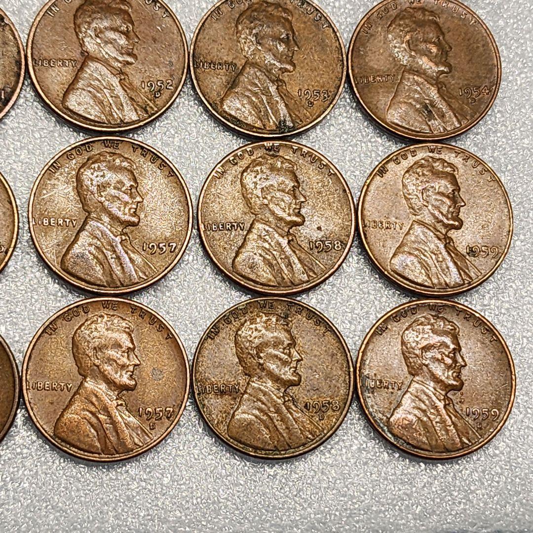 6019. 期間限定 1950年代 アメリカ リンカーン 1セント硬貨 20枚組