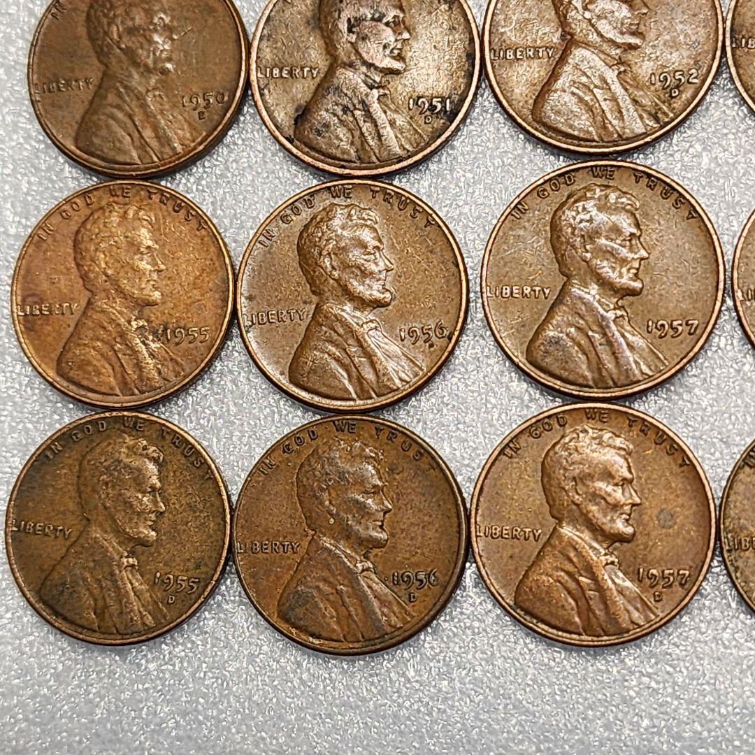 6019. 期間限定 1950年代 アメリカ リンカーン 1セント硬貨 20枚組