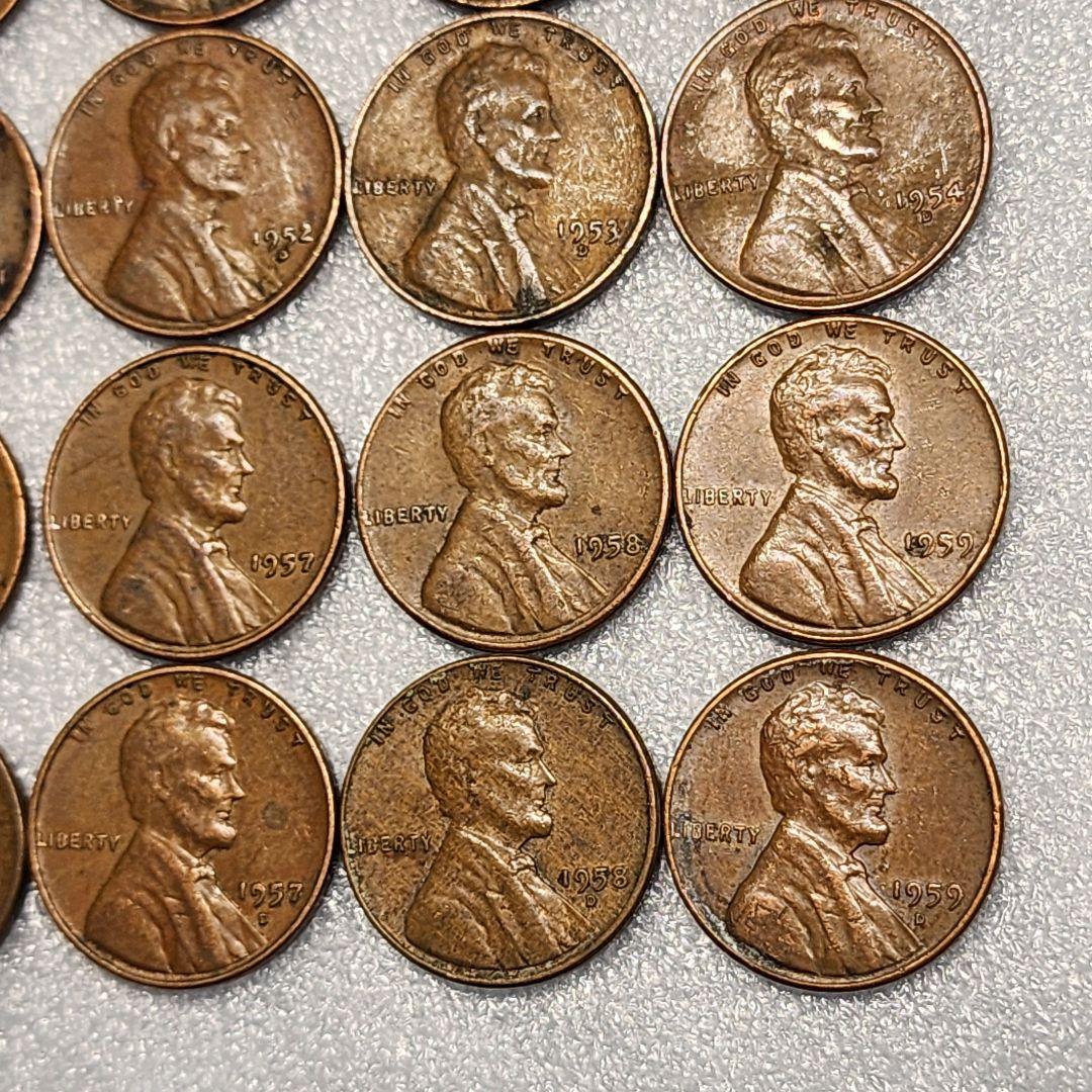 6019. 期間限定 1950年代 アメリカ リンカーン 1セント硬貨 20枚組