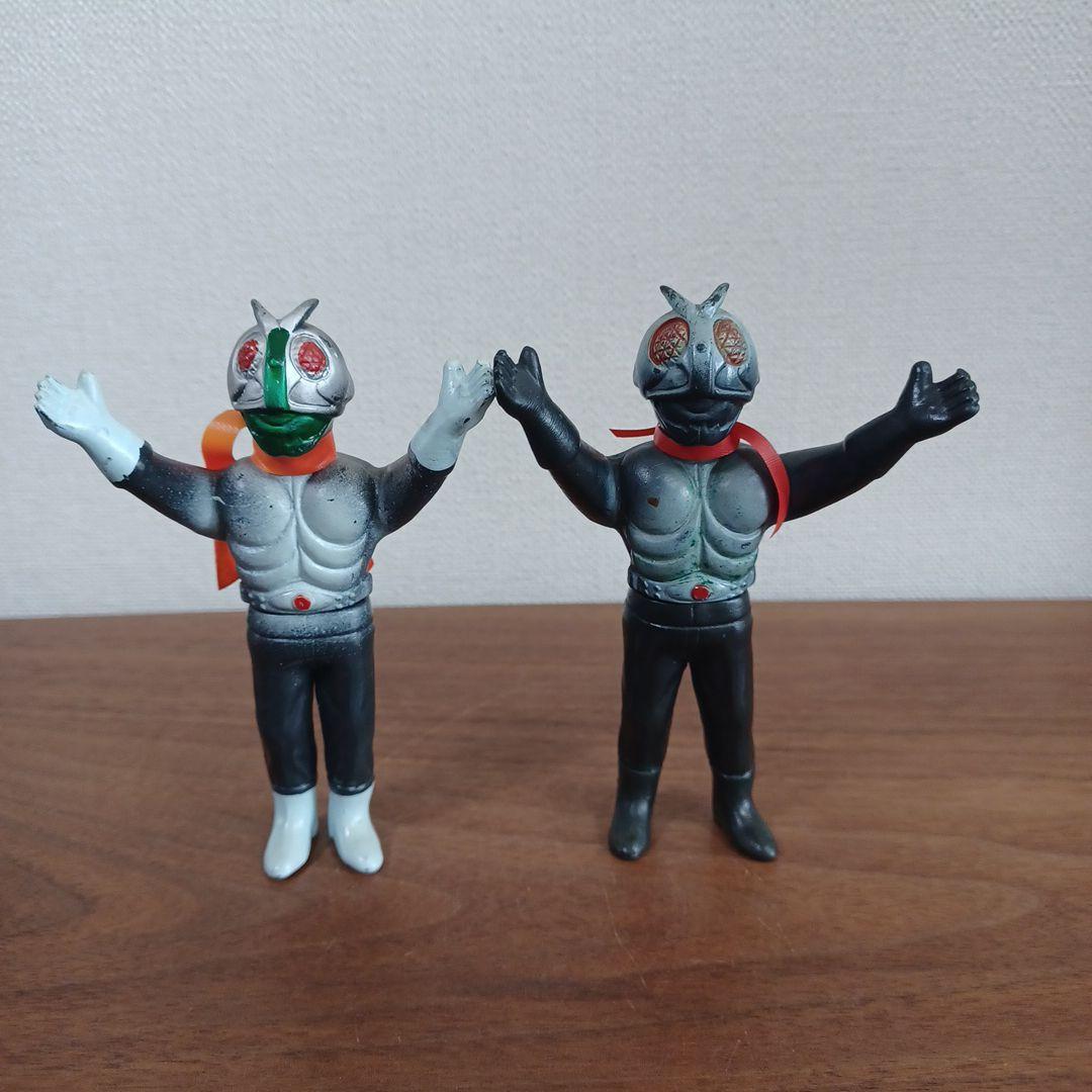 当時物バンダイ「バンザイ仮面ライダー」希少ミニソフビフィギュア2体セット